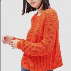 Eileen Fisher NWT Crop Sweater Crew Hot Red/Orange Size L